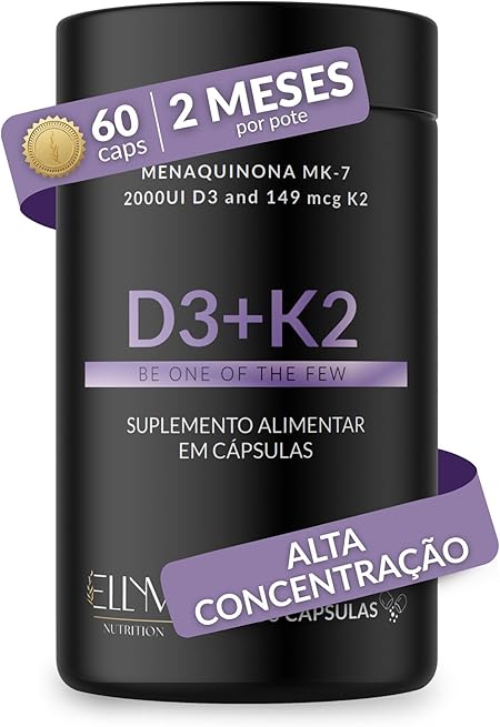 Vitamina D3 K2 60 Capsulas Ellym Nutrition 2000 Ui D3 149 Mcg K2 Mk7 2 Meses Fortaleciomento Ósseo E