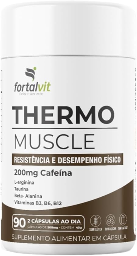 Thermo Muscle Pré-Treino, 90 Cápsulas, 200mg Cafeína, L-Arginina, Taurina, Beta-Alanina e Vitaminas 