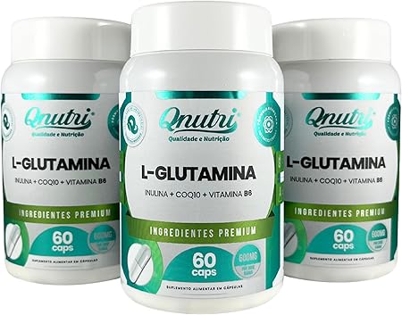 Kit 3x L-Glutamina Qnutri Suplemento Natural Aminoácidos 60 cápsulas